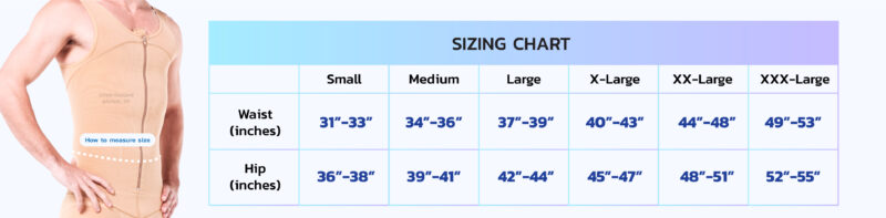 sizing chart I-Cheer Zippered Abdominal Chest Garment for MEN